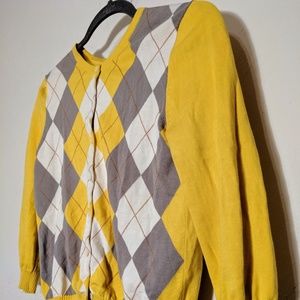 J Crew Yellow Argyle Button Up Sweater